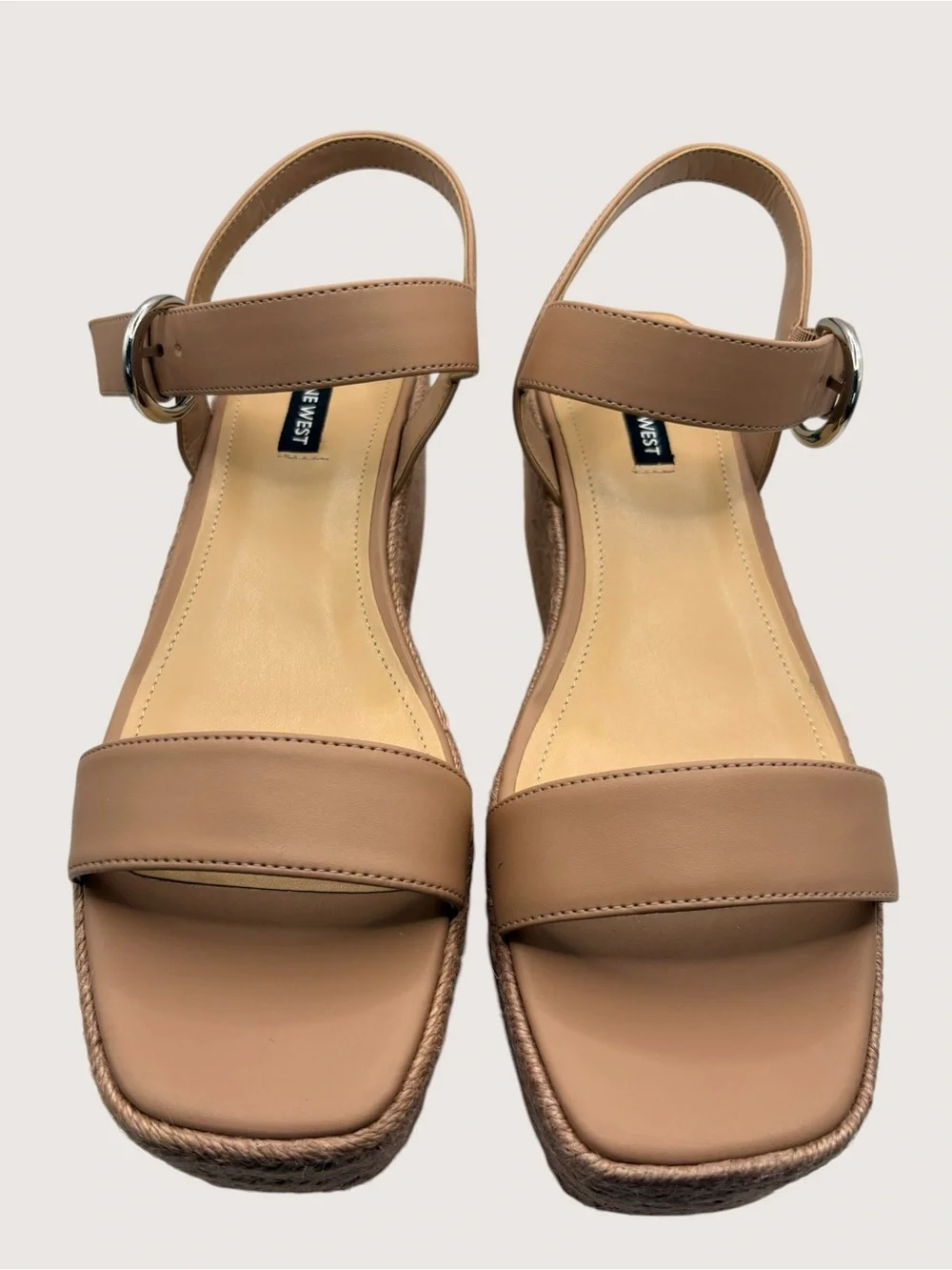 Nine West Nude Espadrille Platform Wedge Sandals 9.5 NWOB